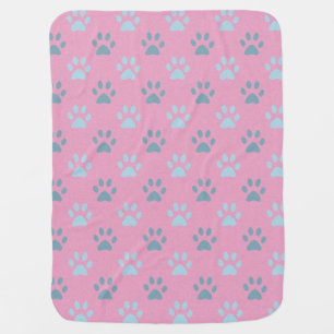 Pink and gray puppy paws pattern baby blanket