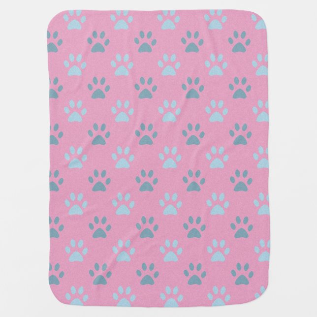 Pink and gray puppy paws pattern baby blanket (Front)