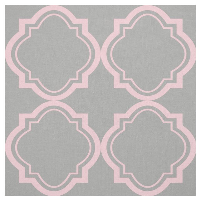 Pink And Gray Quatrefoil Geometric Pattern Fabric (Swatch)