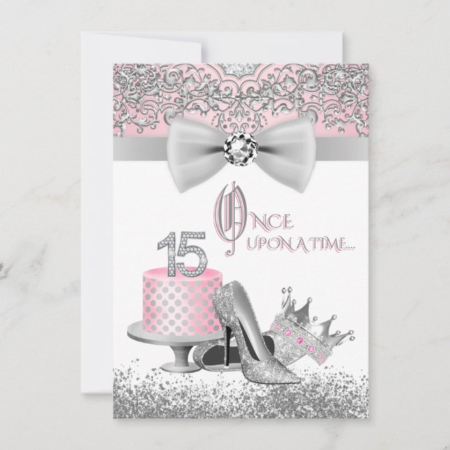 Pink and Gray Quinceanera Birthday Party Invitation (Front)