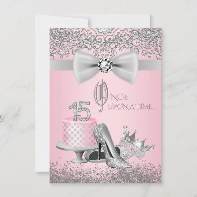 Pink and Gray Quinceanera Invitation (Front)