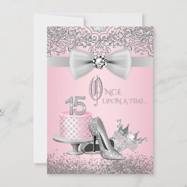 Pink and Gray Quinceanera Invitation (Front)