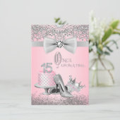 Pink and Gray Quinceanera Invitation (Standing Front)