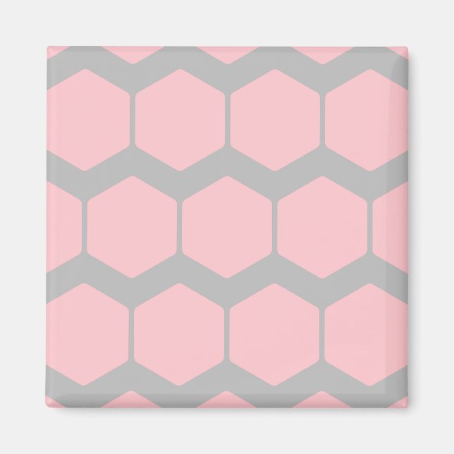 Pink and Gray, Retro Geometric Zigzag Pattern. Magnet (Front)