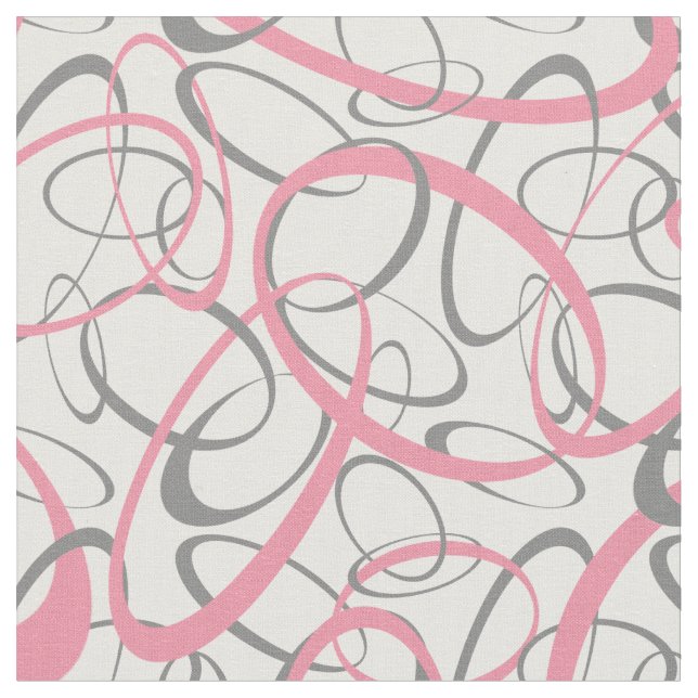 Pink and Gray Retro Shapes Pattern Fabric (Close Up)