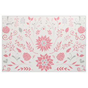 Pink and Gray Rustic Floral Pattern Fabric