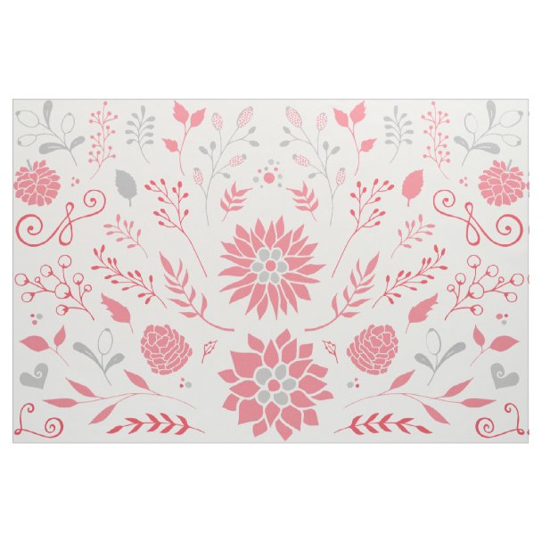 Gray and pink. Floral pattern Fabric Zazzle