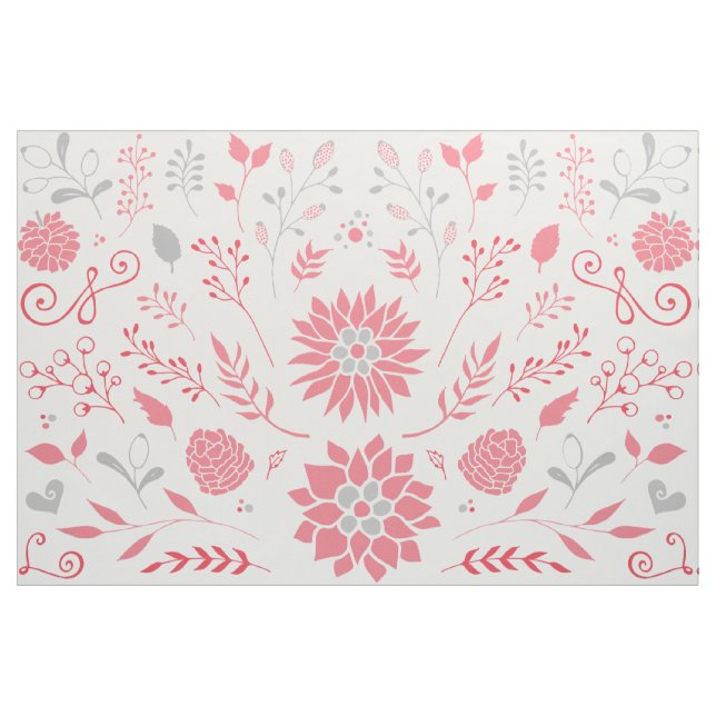 Pink and Gray Rustic Floral Pattern Fabric (Fat Quarter)