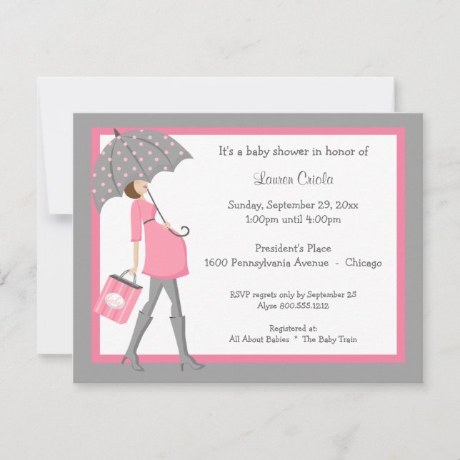 Pink And Gray Shopper Baby Shower Invitation (Front)