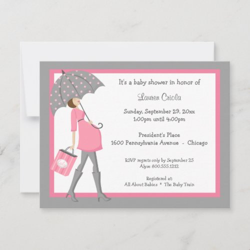 Pink And Gray Shopper Baby Shower Invitation