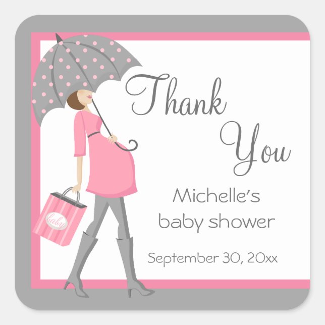 Pink And Gray Shopper Baby Shower Stickers (Front)