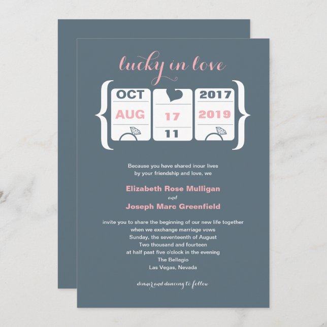 Pink and Gray Slot Machine Wedding Invitation (Front/Back)