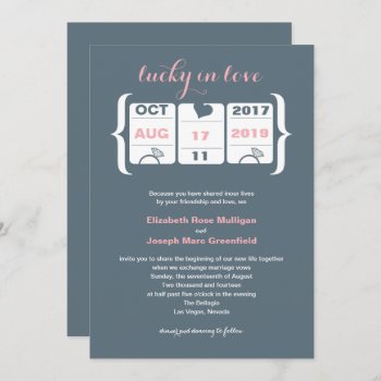 Pink And Gray Slot Machine Wedding Invitation by labellarue at Zazzle