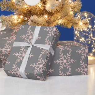 Pink and Gray Snowflakes Holiday Wrapping Paper