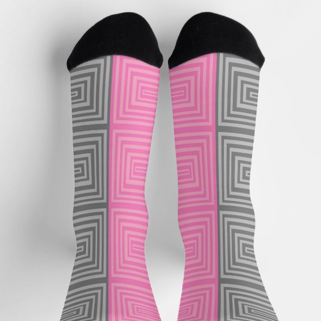 Pink and Gray Socks With Geometric Pattern Unisex  (Top)