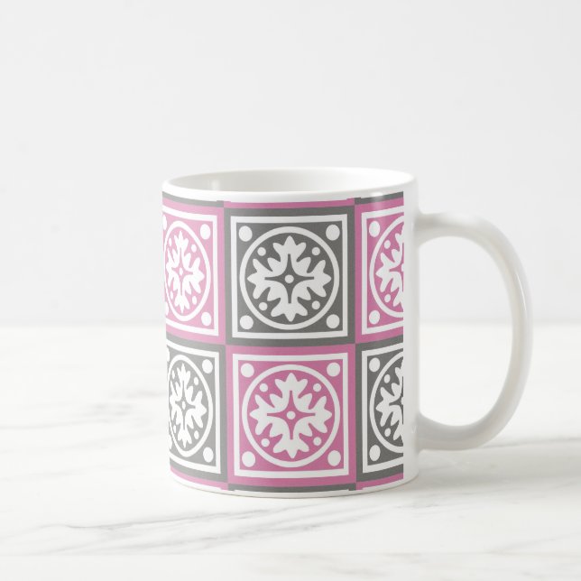 Pink and gray squares pattern coffee mug (Right)