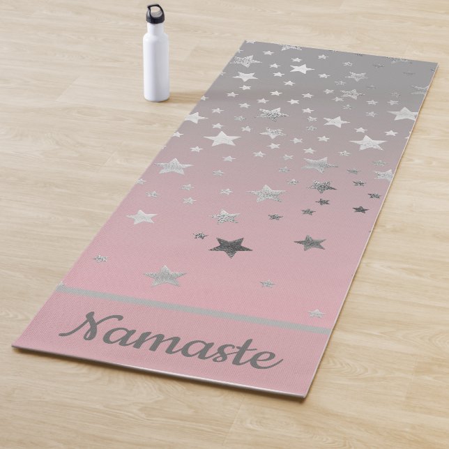 Pink And Gray Stars Ombre Stylish Chic Modern Yoga Mat (In Situ)