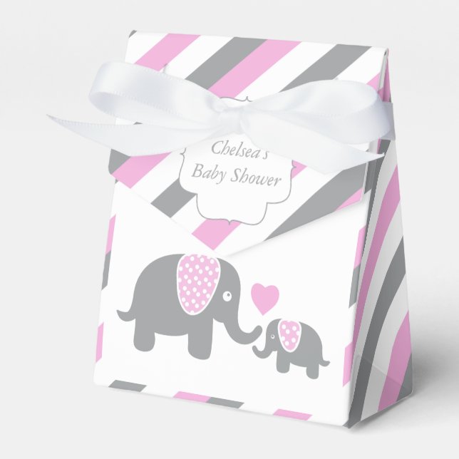 Pink and Gray Stripe Elephant Favor Boxes (Front Side)