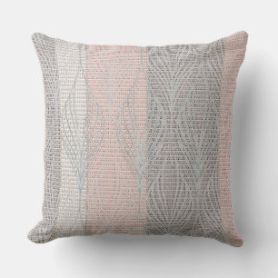 Pink and Gray Stripe Floral Overlay Pillow