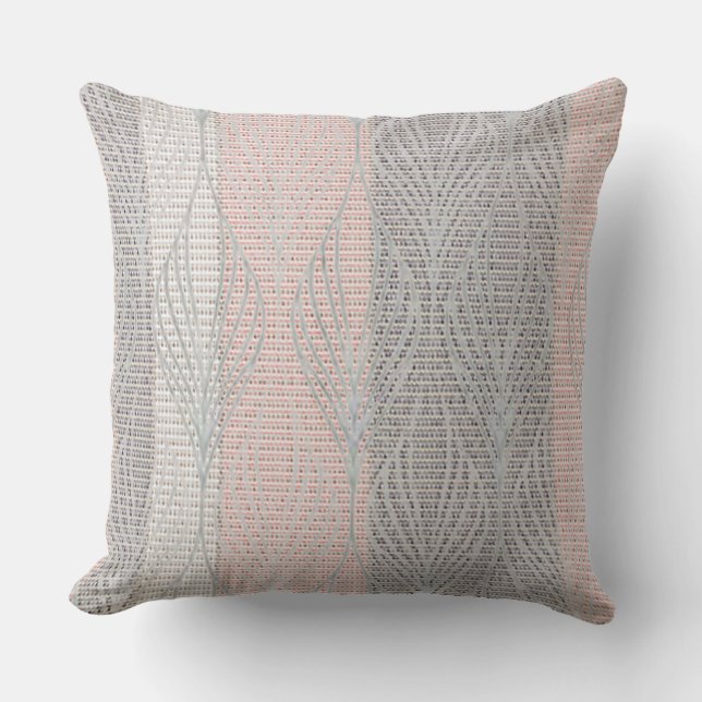 Pink and Gray Stripe Floral Overlay Pillow (Front)