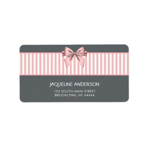 Pink and Gray Striped Bow Baby Shower Label