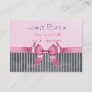Pink and Gray Striped with Pink Bow & Glitter Appointment Card