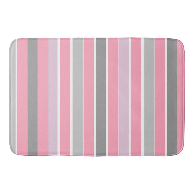 Pink and Gray Stripes Bath Mat (Front)