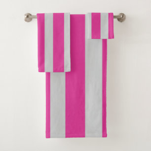 Pink and Gray Stripes  Bath Towel Set