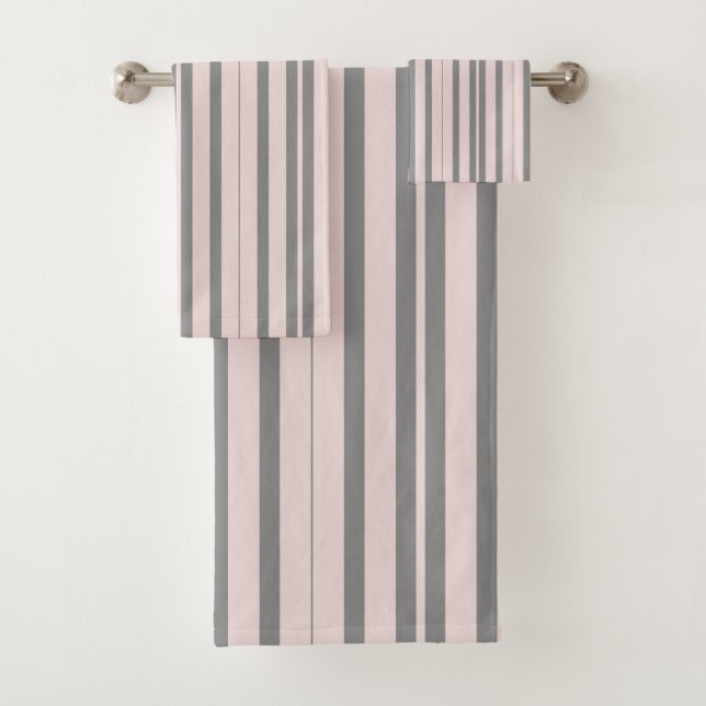 pink and gray stripes bath towel set (Insitu)