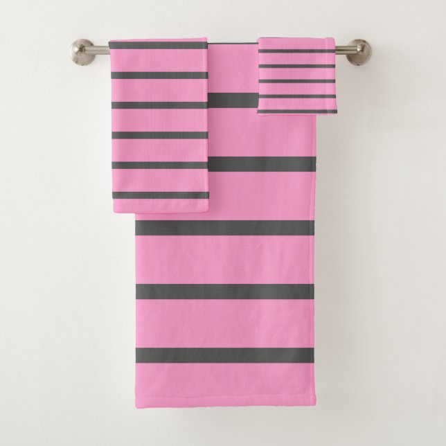Pink and Gray Stripes Bath Towel Set (Insitu)