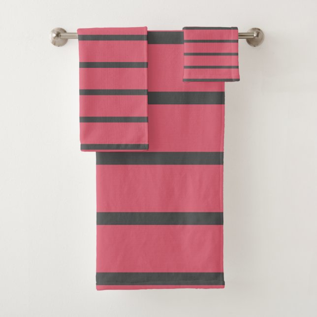 Pink and gray Stripes Bath Towel Set (Insitu)