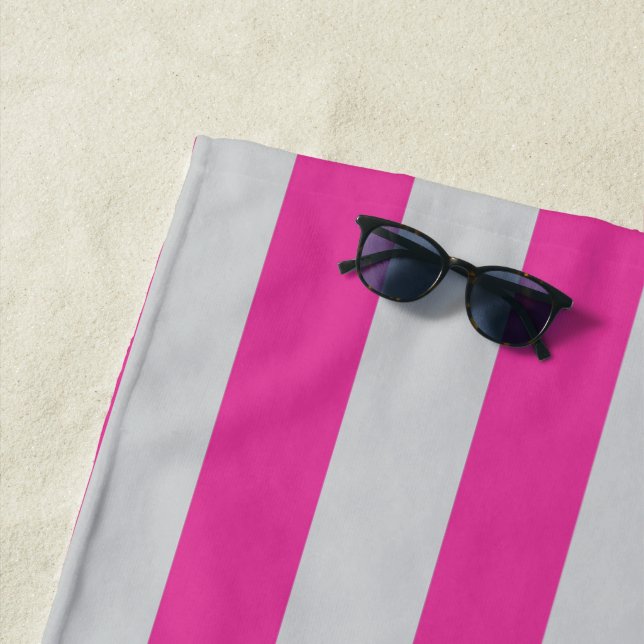 Pink and Gray Stripes  Beach Towel (In Situ)