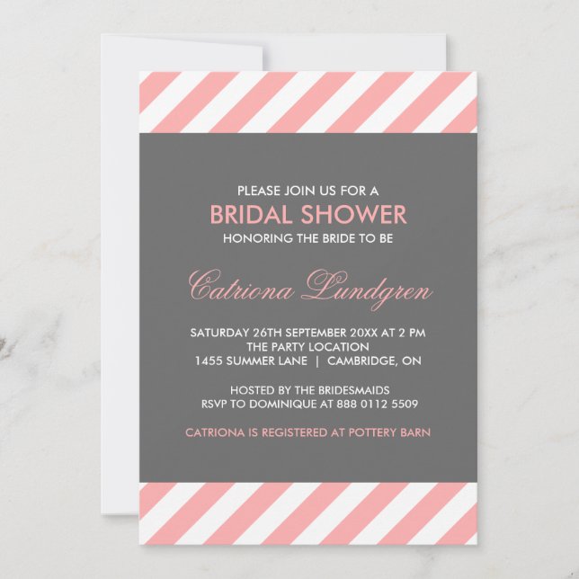 Pink and Gray Stripes Bridal Shower Invitation (Front)
