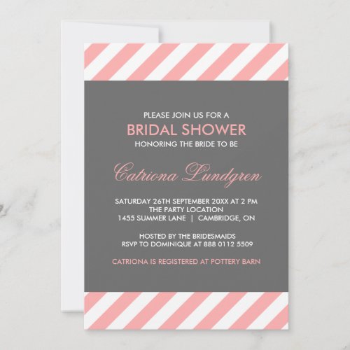 Pink and Gray Stripes Bridal Shower Invitation