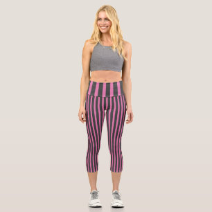 Pink and Gray Stripes Capri Leggings