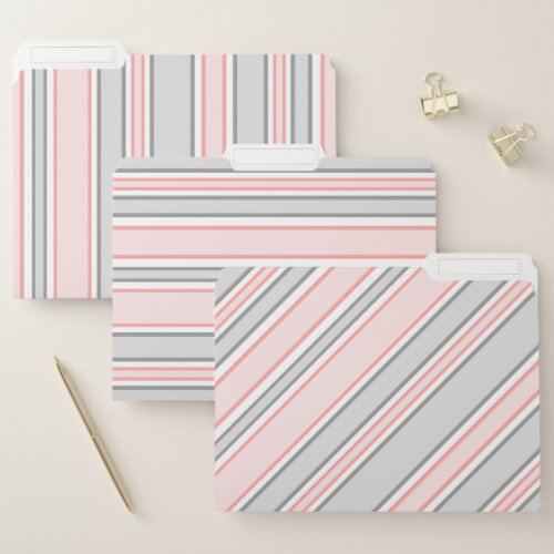 Pink and Gray Stripes File Folder