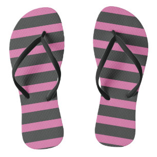 Pink and Gray Stripes Flip Flops