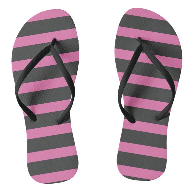 Pink and Gray Stripes Flip Flops (Footbed)