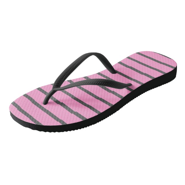 Pink and Gray Stripes Flip Flops (Angled)