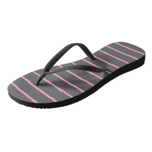 Pink and Gray Stripes Flip Flops