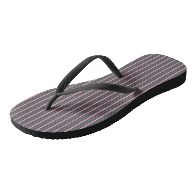 Pink and Gray Stripes Flip Flops (Angled)