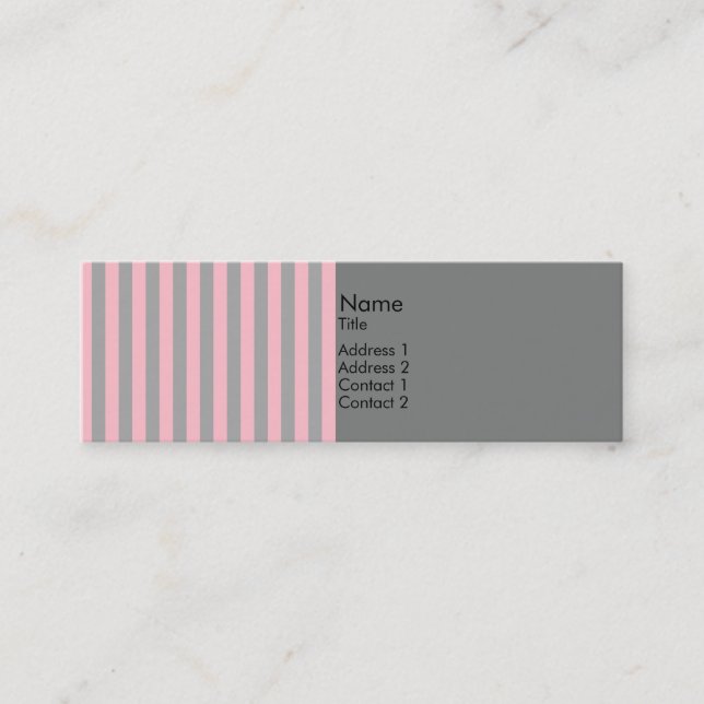 Pink and Gray Stripes Pattern Mini Business Card (Front)