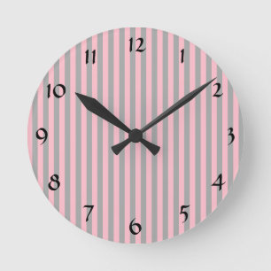 Pink and Gray Stripes Pattern Round Clock