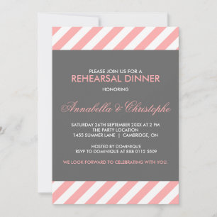 Pink and Gray Stripes Rehearsal Dinner Invitation