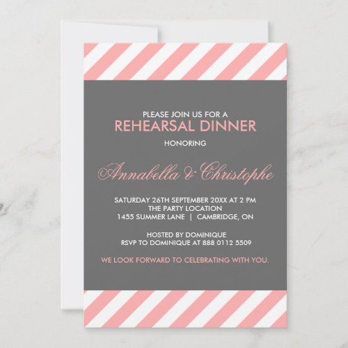 Pink and Gray Stripes Rehearsal Dinner Invitation