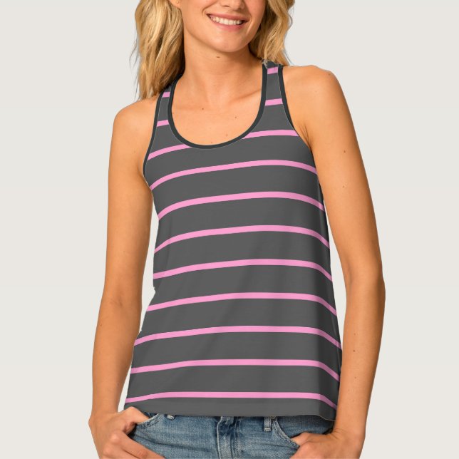 Pink and Gray Stripes Tank Top (Front)