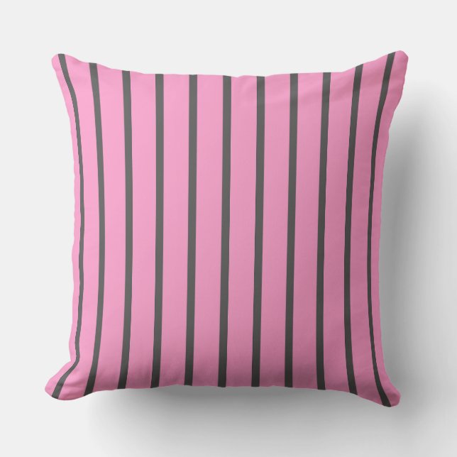 Pink and Gray Stripes Throw Pillow (Front)