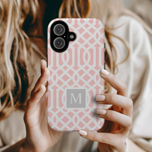Pink and Gray Trellis Monogram Editable Colors Case-Mate iPhone 14 Case