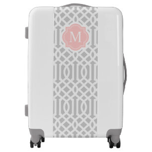 Pink and Gray Trellis Monogram Editable Colors Luggage
