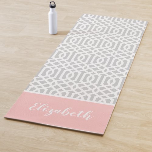 Pink and Gray Trellis Monogram  Editable Colors Yoga Mat